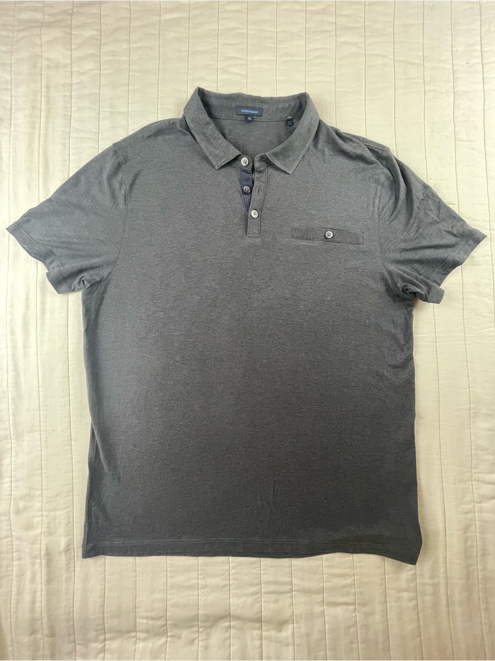 Patrick Assaraf Silk Cotton Gray Polo with Pocket SLIM FIT XL see fit notes